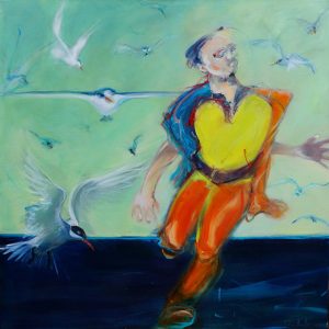 Le garçon aux oiseaux 145 x 145 cm