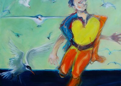 Le garçon aux oiseaux 145 x 145 cm