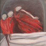 3 femmes, rouge 140 x 140 cm